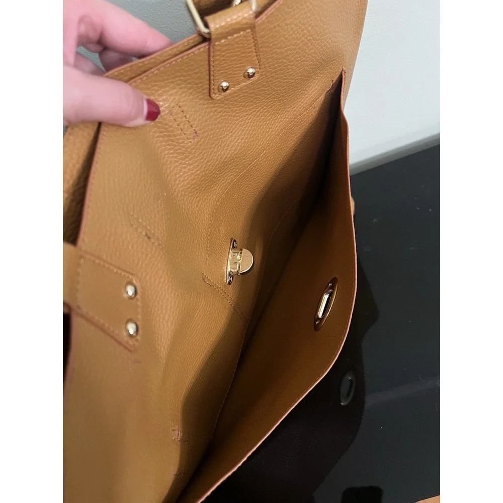 Charming Charlie Work Tote Laptop Shoulder Bag Caramel Travel Women Accessories